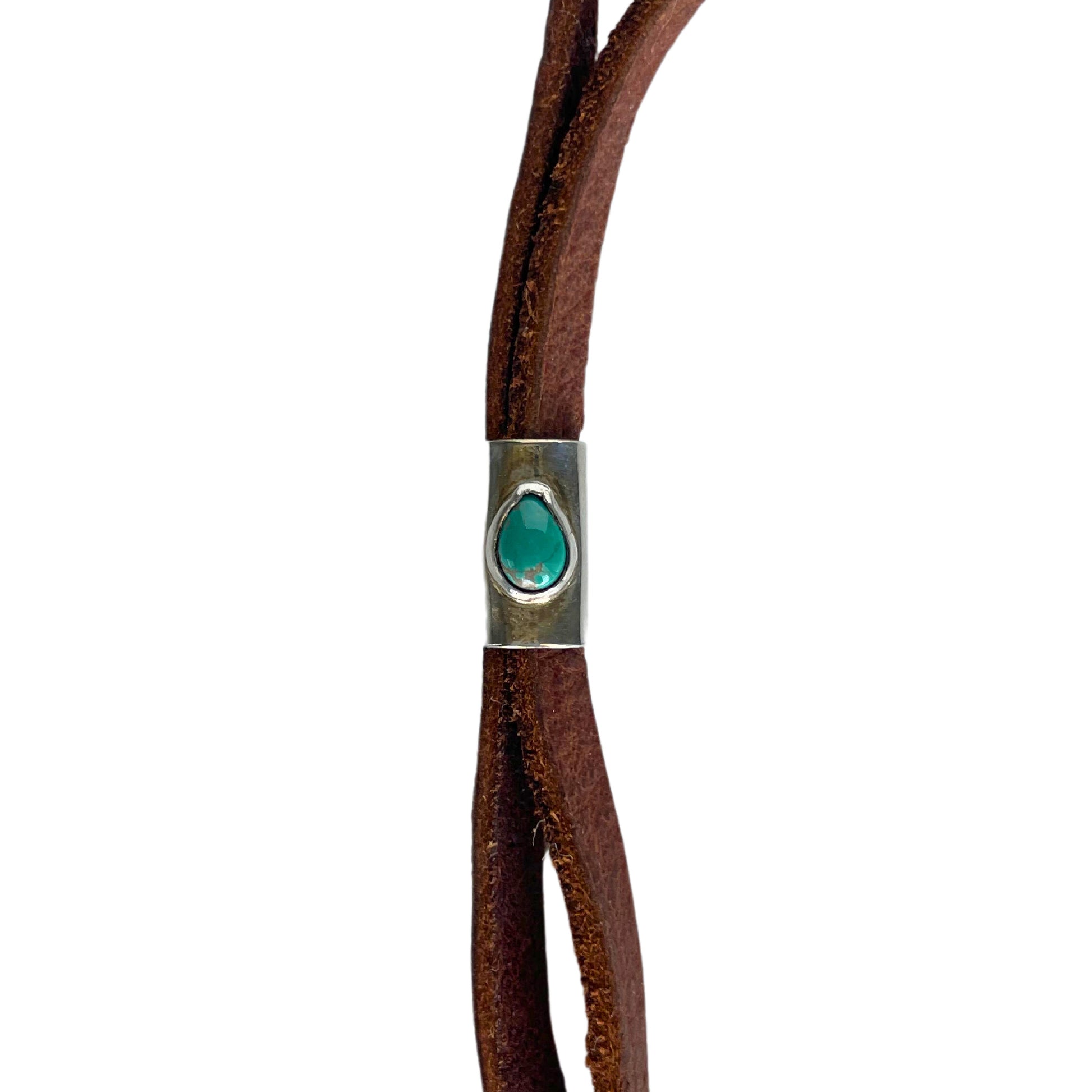 BB Bolo Necklace - features tiny teardrop Carico Lake turquoise set in a fine and .925 sterling silver 1/2" slider.
