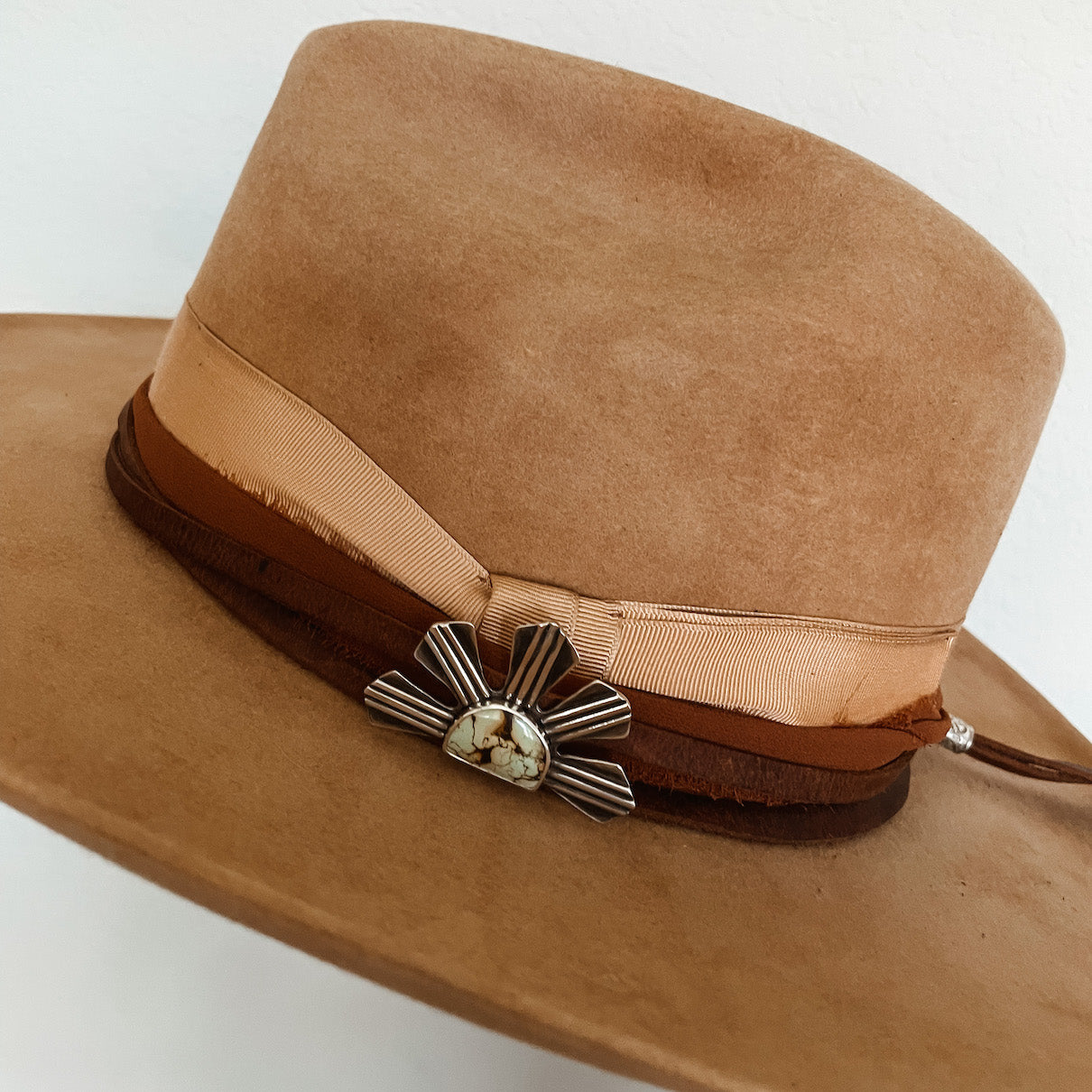 Deco Sunray Turquoise Hat Pin / Brooch - pinned on hatband.