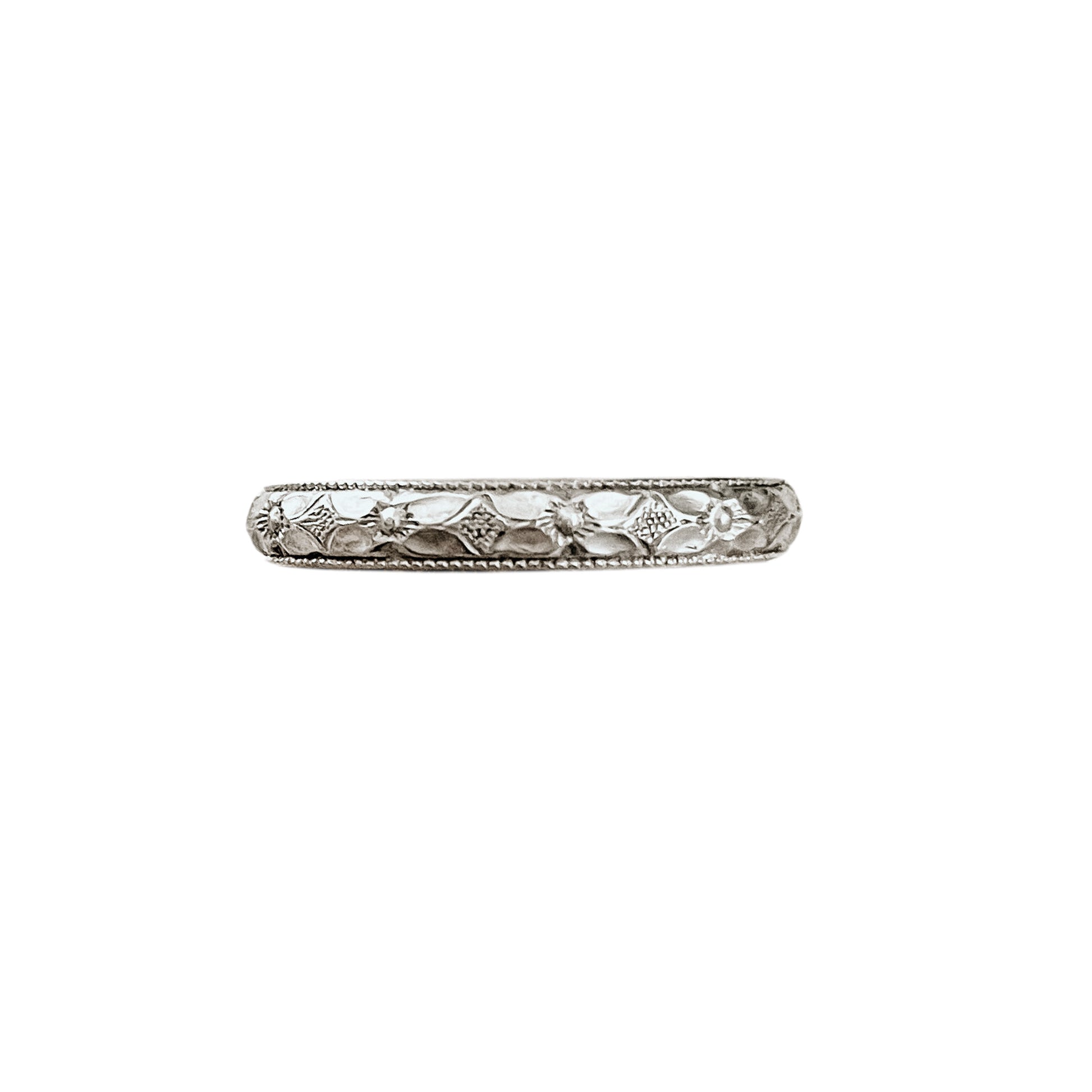 Diamond Floral Sterling Silver Thin Stacking Ring shown in bright finish.