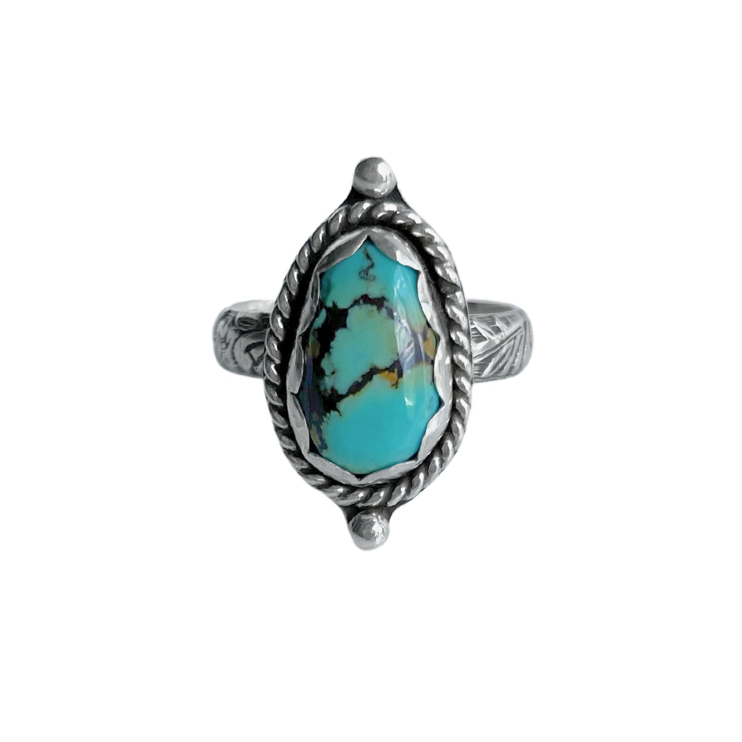 Golden Hills Turquoise Sterling Silver Ring, Size 8 - front.