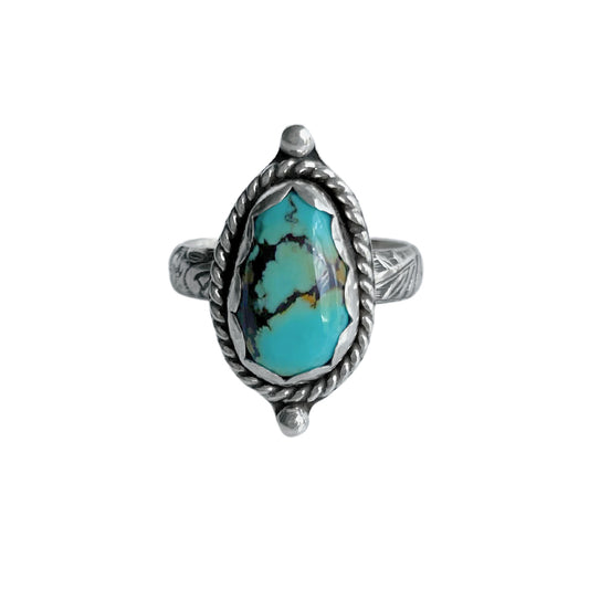 Golden Hills Turquoise Sterling Silver Ring, Size 8 - front.