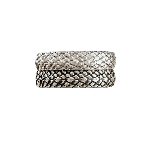 Snake Rings in bright (top) and antiqued (bottom) sterling silver.