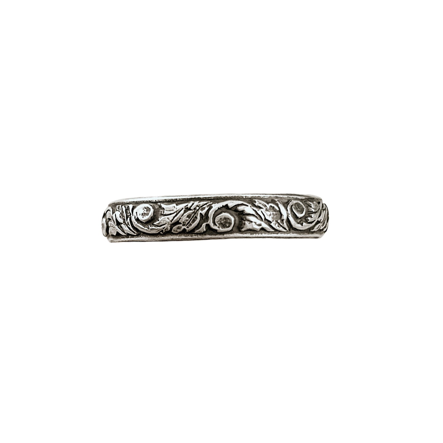 Western Floral Sterling Silver Stacking Ring in antiqued finish.