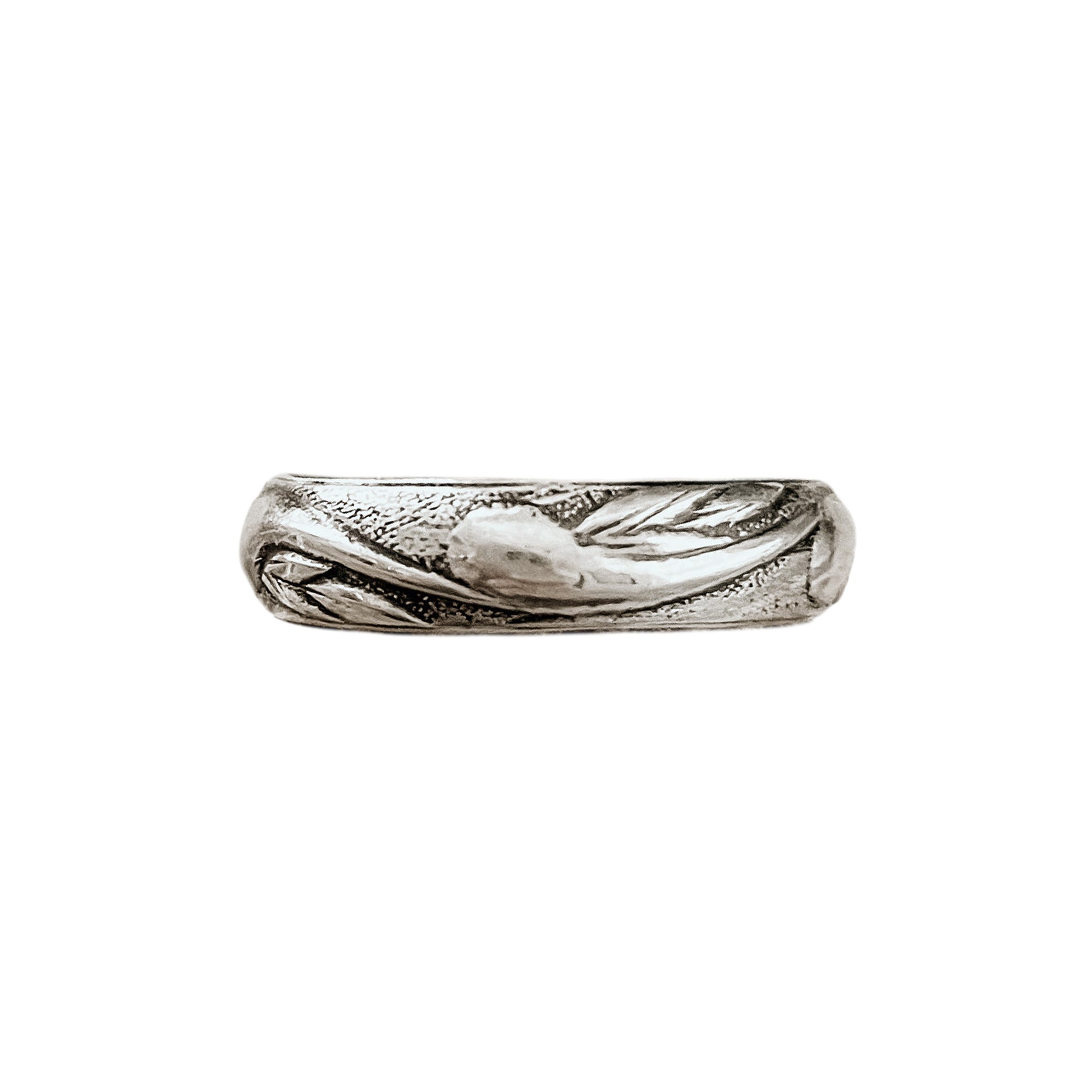 Western Nouveau Stacking Ring shown in antiqued finish.