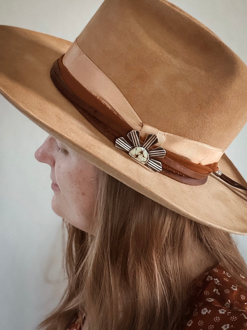 Deco Sunray Turquoise Hat Pin / Brooch - worn as hat pin on hatband.