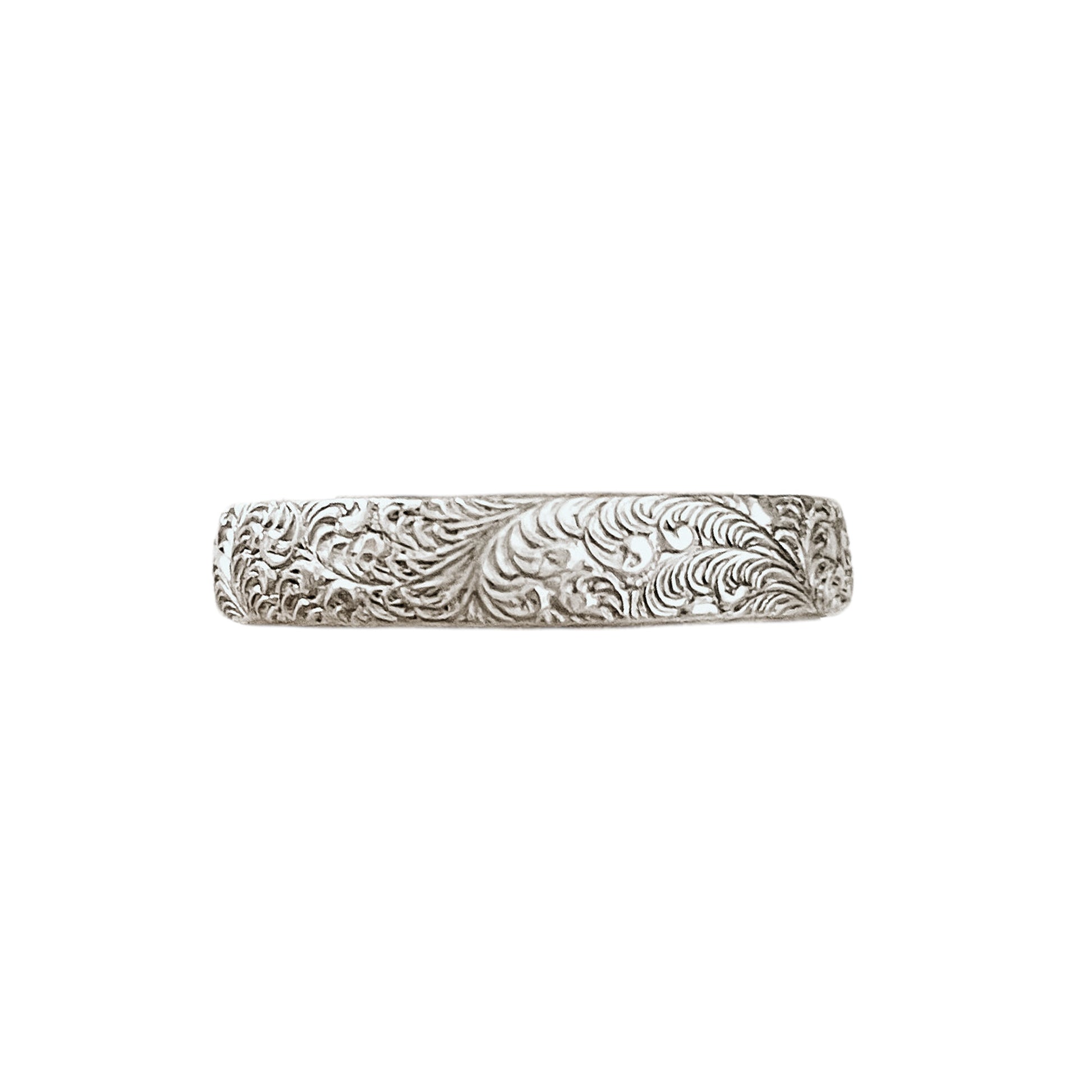 Feathered Sterling Silver Stacking Ring shown in bright finish.