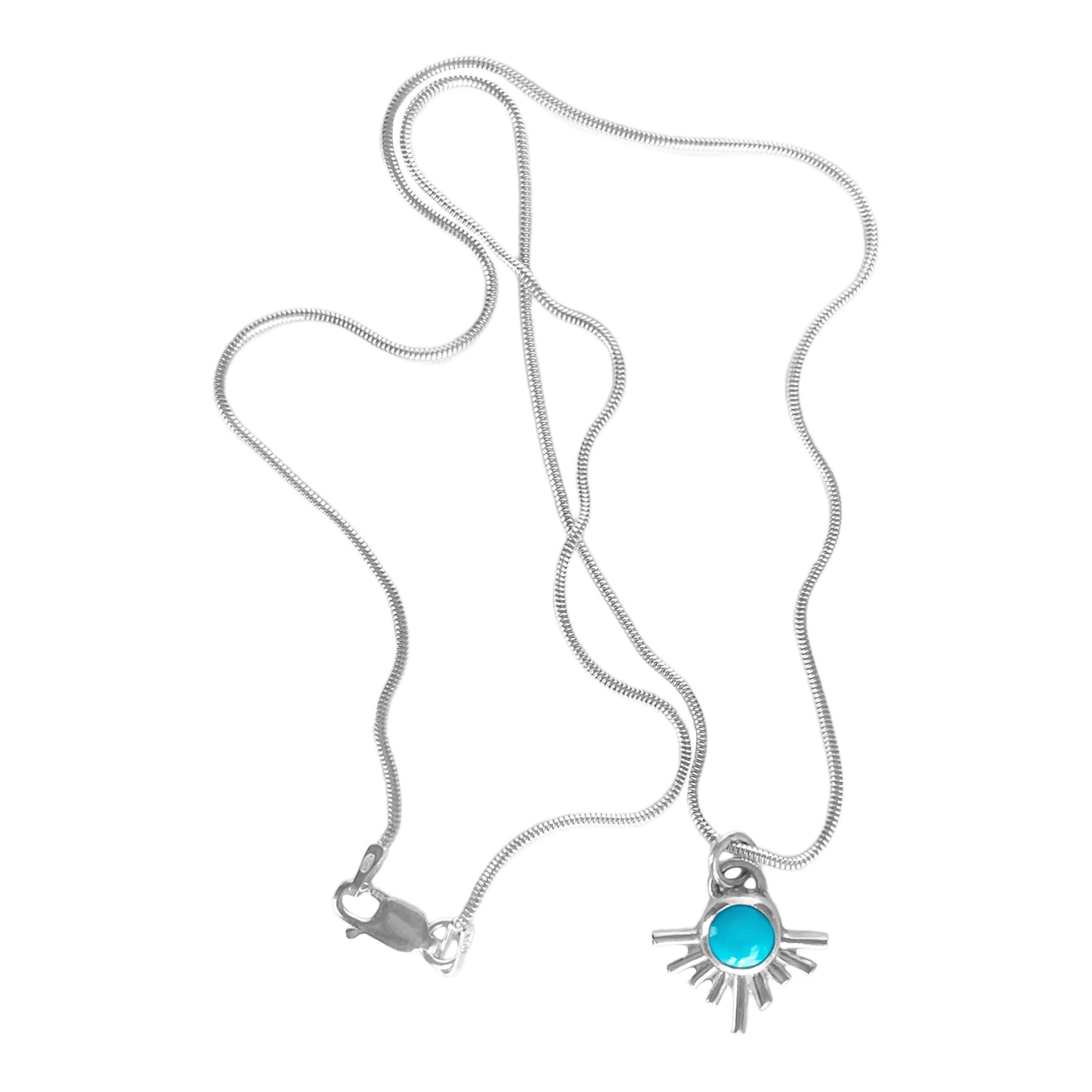 Starburst turquoise necklace on dainty sterling silver snake chain.