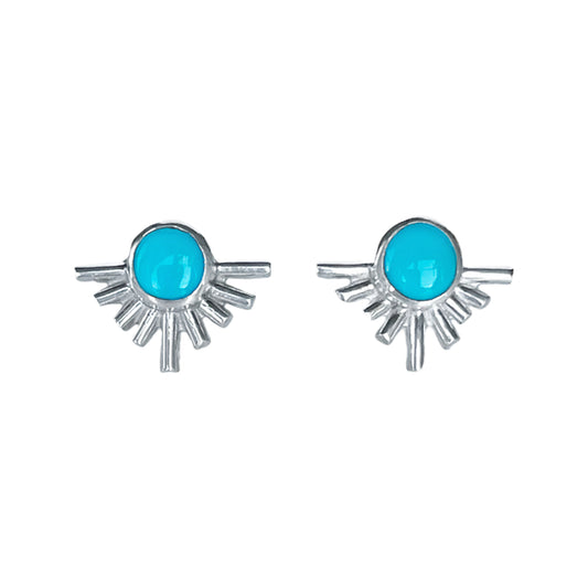 Sterling silver starburst turquoise stud earrings.
