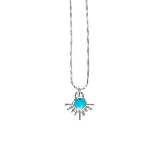 Starburst turquoise necklace on dainty sterling silver snake chain.