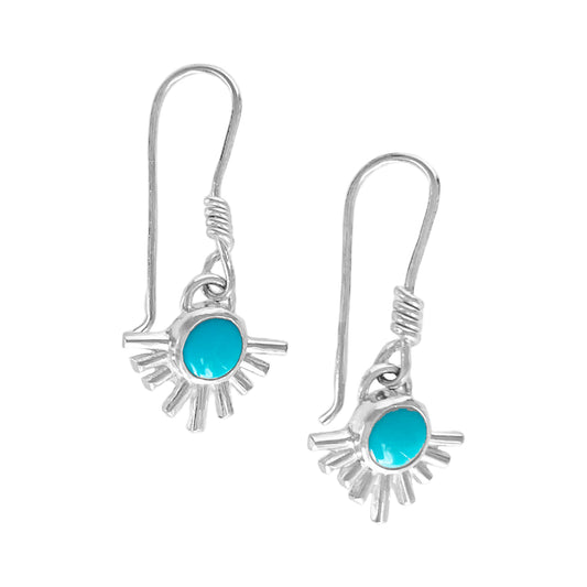 Sterling silver starburst turquoise drop earrings.