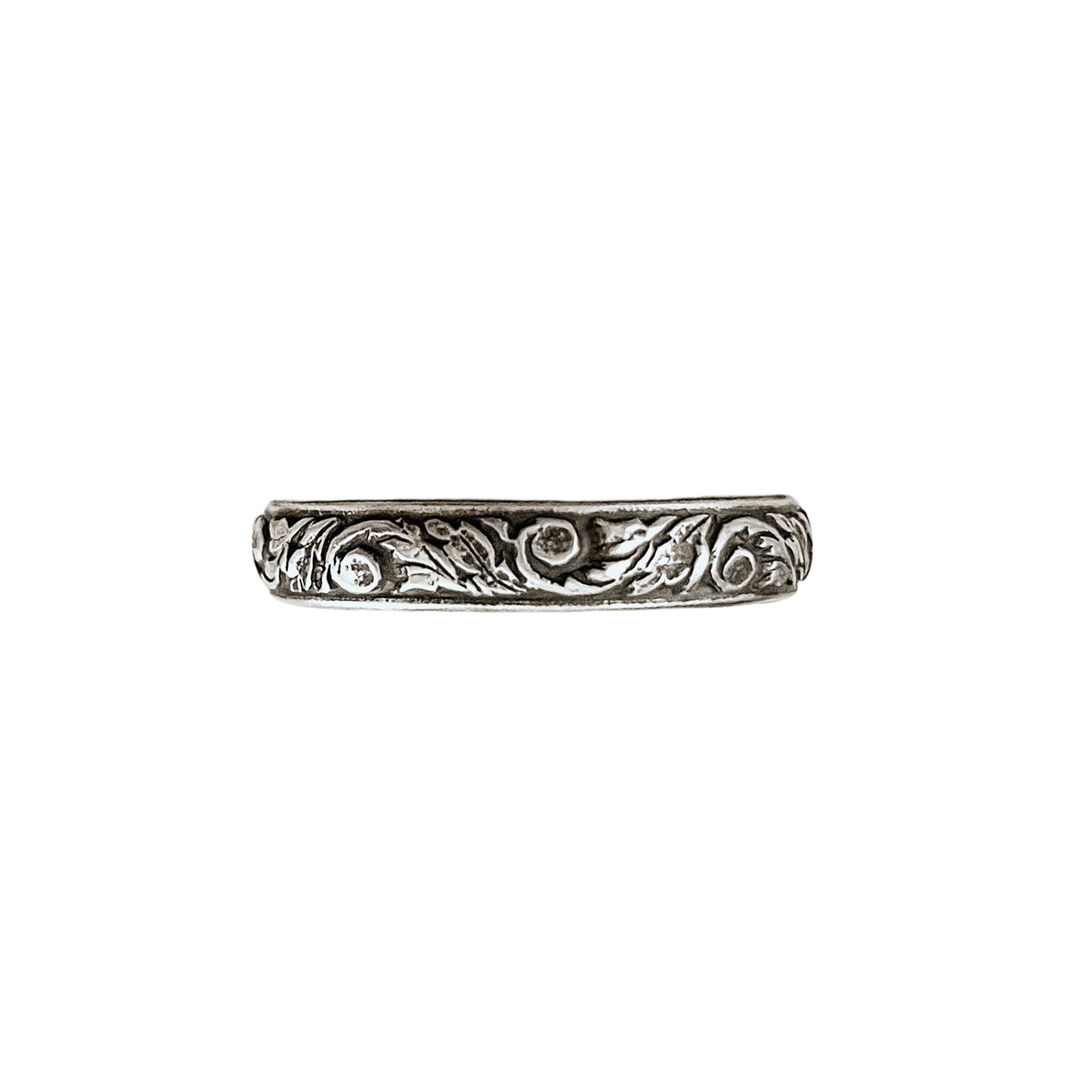 Western Floral Sterling Silver Stacking Ring in antiqued finish.